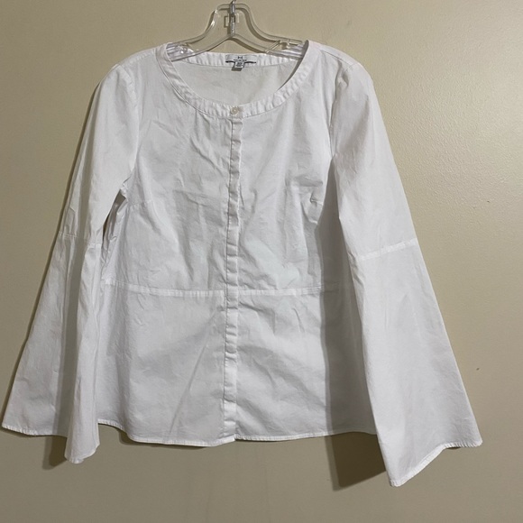 H by Halston Tops - Halston white stretch button up blouse flare sleeve M
